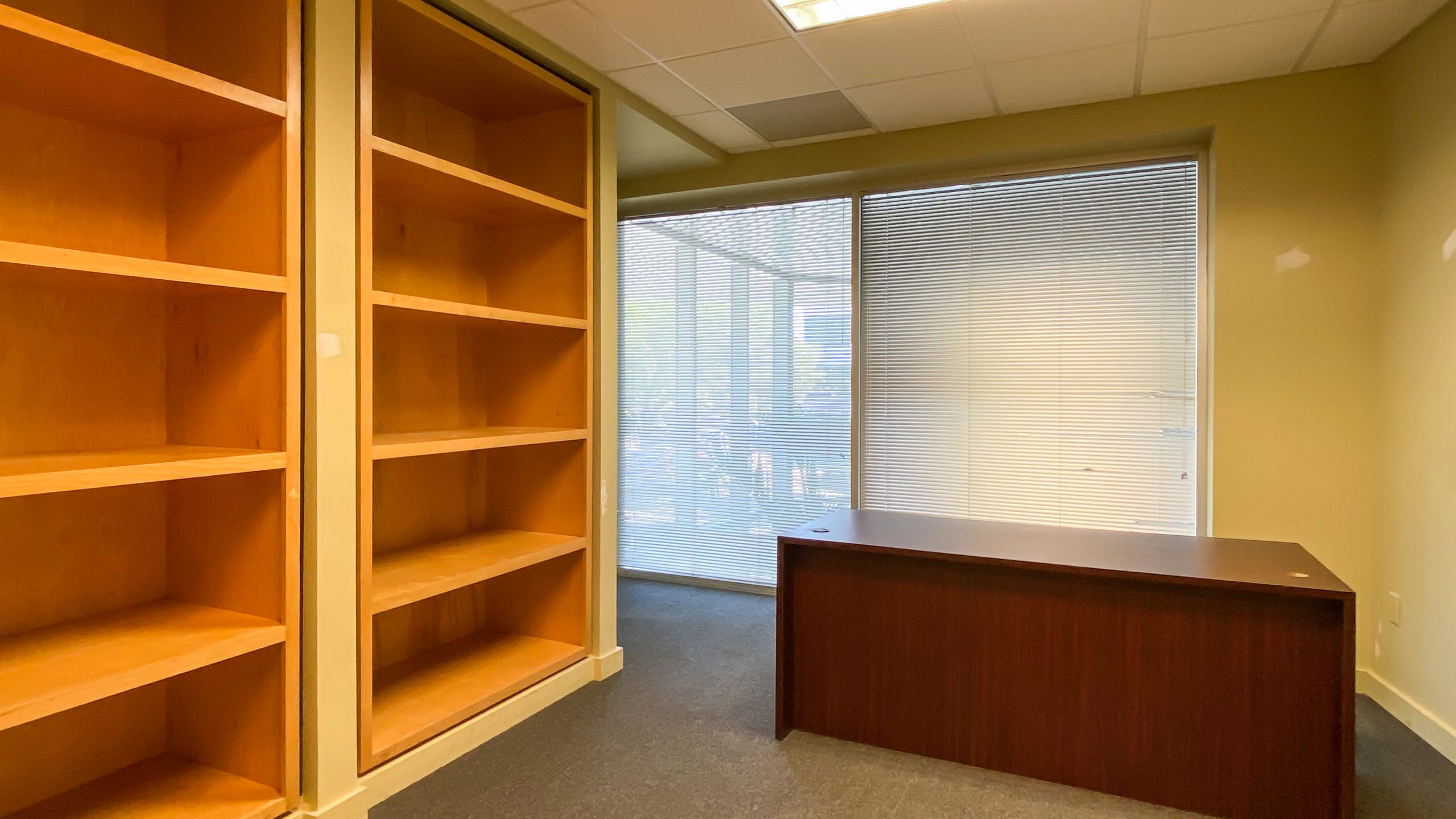The interior of an office space for lease.